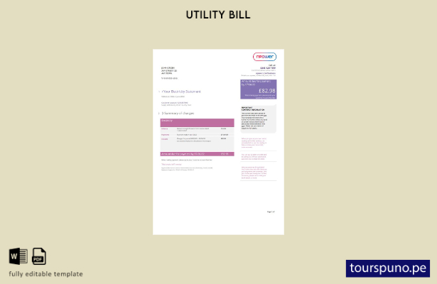 lista para imprimir plantilla de página de factura de servicios públicos Npower 